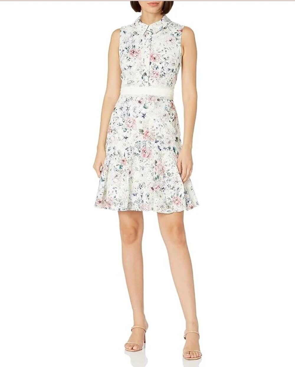 Shoshanna Salome Floral Print Eyelet Mini Dress Fit and Flare Multicolor Size 4